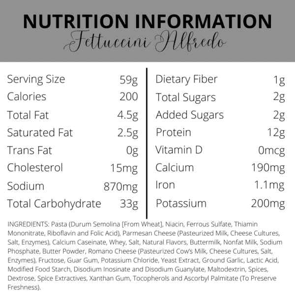 Nutrition Information | Fettuccini Alfredo | South Ogden, UT | Timeless Skin and Wellness