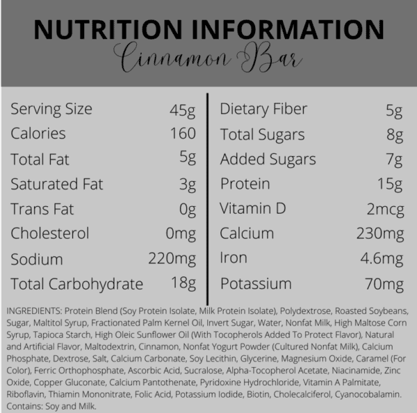 Nutrition Information | Cinnamon Bar | South Ogden, UT | Timeless Skin and Wellness