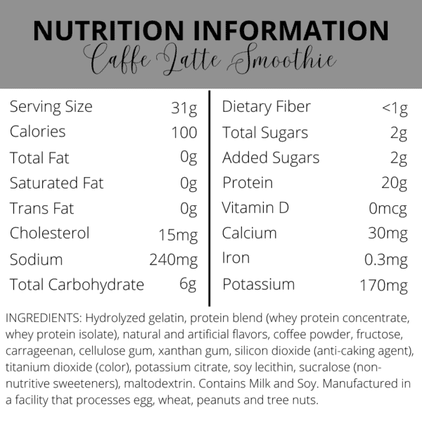 Nutrition Information | Caffe Latte Smoothie | South Ogden, UT | Timeless Skin and Wellness