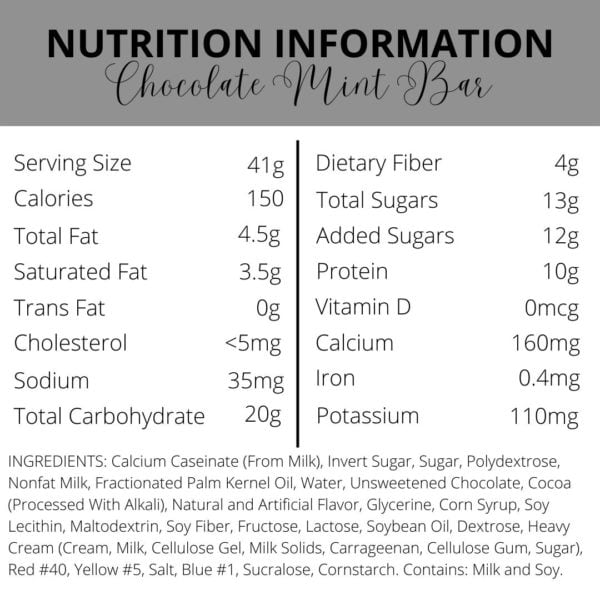 Nutrition Information | Chocolate Mint Protein Bars | South Ogden, UT | Timeless Skin and Wellness