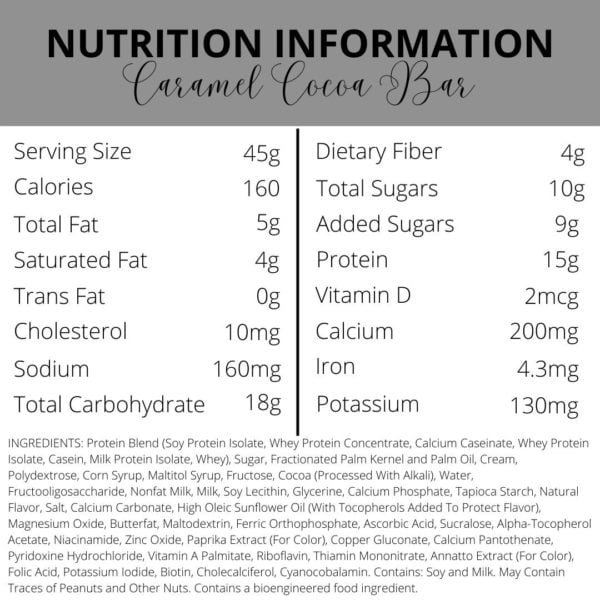 Nutrition Information | Caramel Cocoa Protein Bars | South Ogden, UT | Timeless Skin and Wellness
